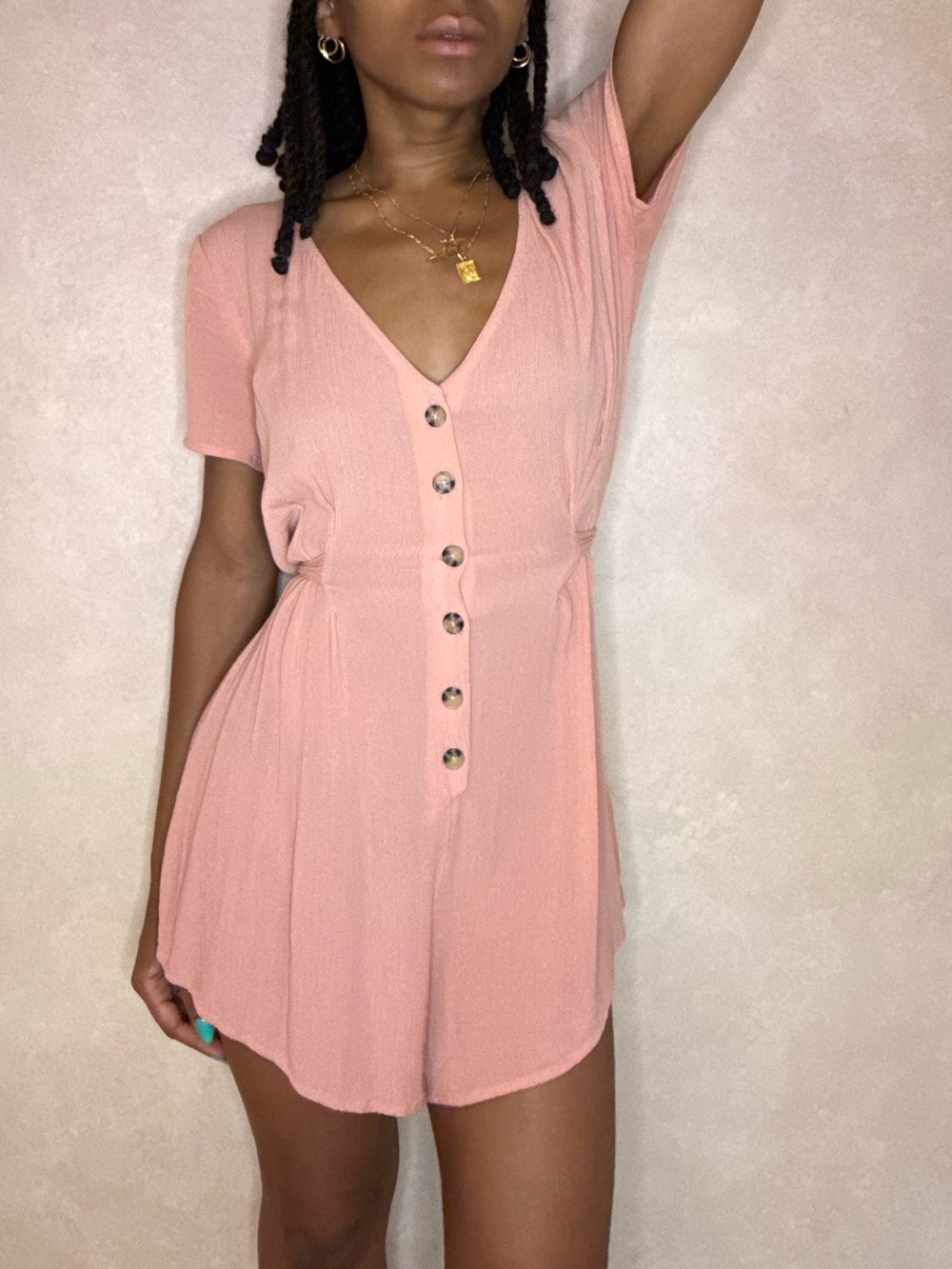 Wild Fable Peach V-Neck Button Romper